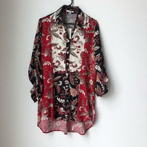 Ro Mix Print Tunic Top Multicolor Floral Button-Up size Medium NWT